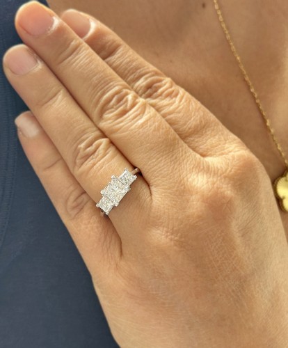 Princess IGI Diamond three stone Engagement Ring 14K Solid White Gold 3.00ctw - Picture 8 of 12