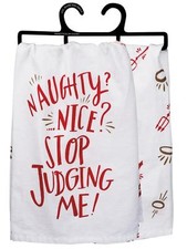 Naughty Nice Double Sided Funny Cotton Christmas Holiday Tea Towel New