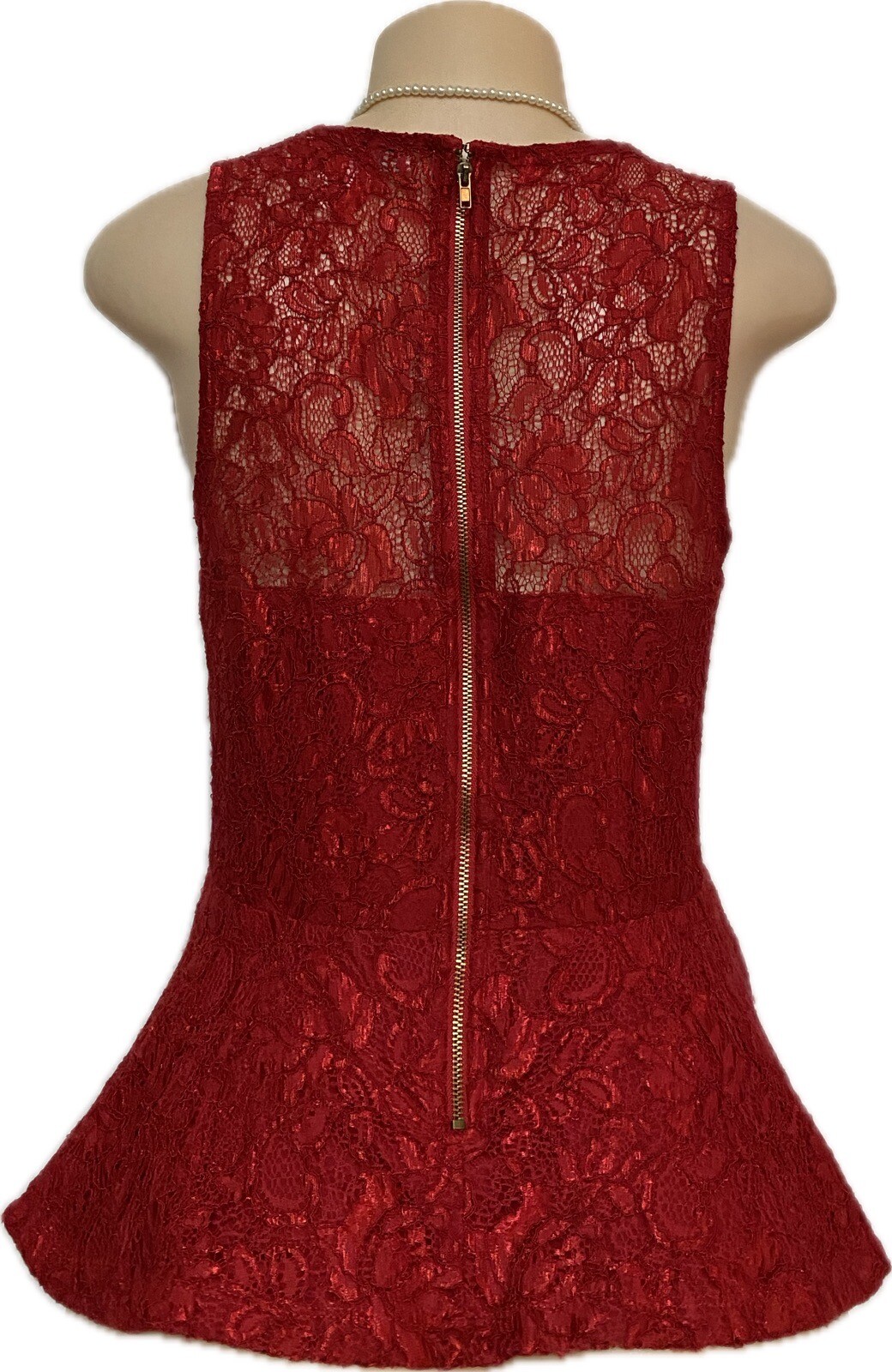 Forever 21 womens vintage lace top L red lace holiday blouse party work shirt