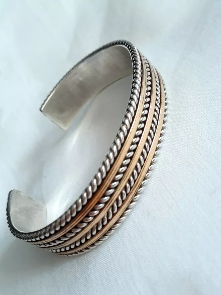 Navajo Tom Hawk sterling silver & 1/20 12k yellow gold bracelet, 28 grams