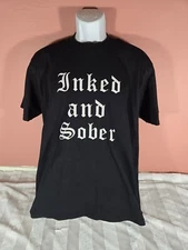 Vintage 90s Heavyweight Pro Club Inked And Sober Black Mens T Shirt Tee Size L
