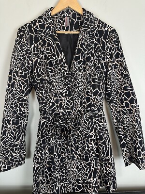 Ambition Women s Black Abstract Print Jacket Tie Belt Coat L Modern Artsy Office