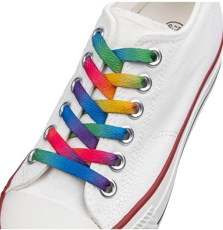 LARGERED Flat Rainbow Laces PAIR Replacement for Sport Trainers