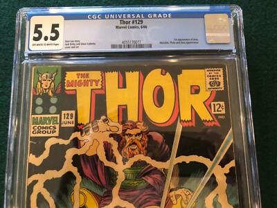 HISTORIE He-001 16コマ Thor #129 CGC 5.5 OW/WH Pages 1966 Stan Lee 1st App Ares Marvel