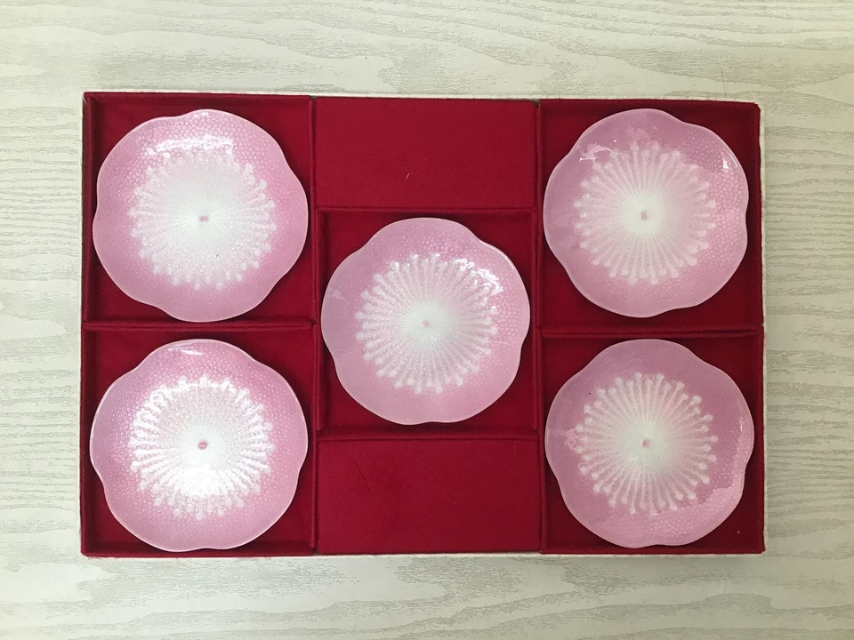 Y2647 PLATO Cloisonne Juego de 5 Platos para Servir Caja Flor Japón Vajilla Antigua Foto 2 de 4