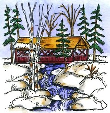 Winter Snow COVERD BRIDGE Small Wood Mounted Rubber Stamp NORTHWOODS CC10886 New