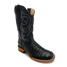 Men's Leather Alligator Tail Print Square Toe Western Cowboy Boot