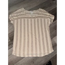 NAIF Women's Striped Casual T Shirt Top Cream Beige Size L