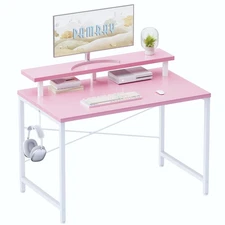 32 Inch Small Computer Desk with Monitor Stand, Simple Office Desk with Headp...