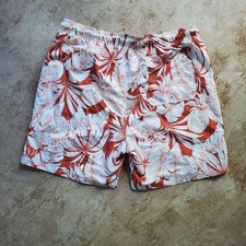 Swim Trunks Shorts Men's Medium Red Hawaiian Floral Lined
