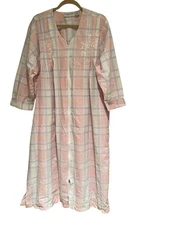 Vermont Country Store Zipper Front Seersucker Pink Blue White House Coat Size 3X