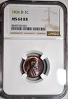 NGC MS-64 RB 1931-D Lincoln Cent, Beautifully Toned, Tougher Date.