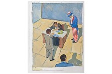 Uncle Sam, A Vintage 1980s Figural Acrylic Painting Signed Michael Paraskeva