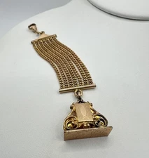 Antique Victorian Gold Filled Multi-Chain Pocket Watch Fob Stamp Signed HTF Read
