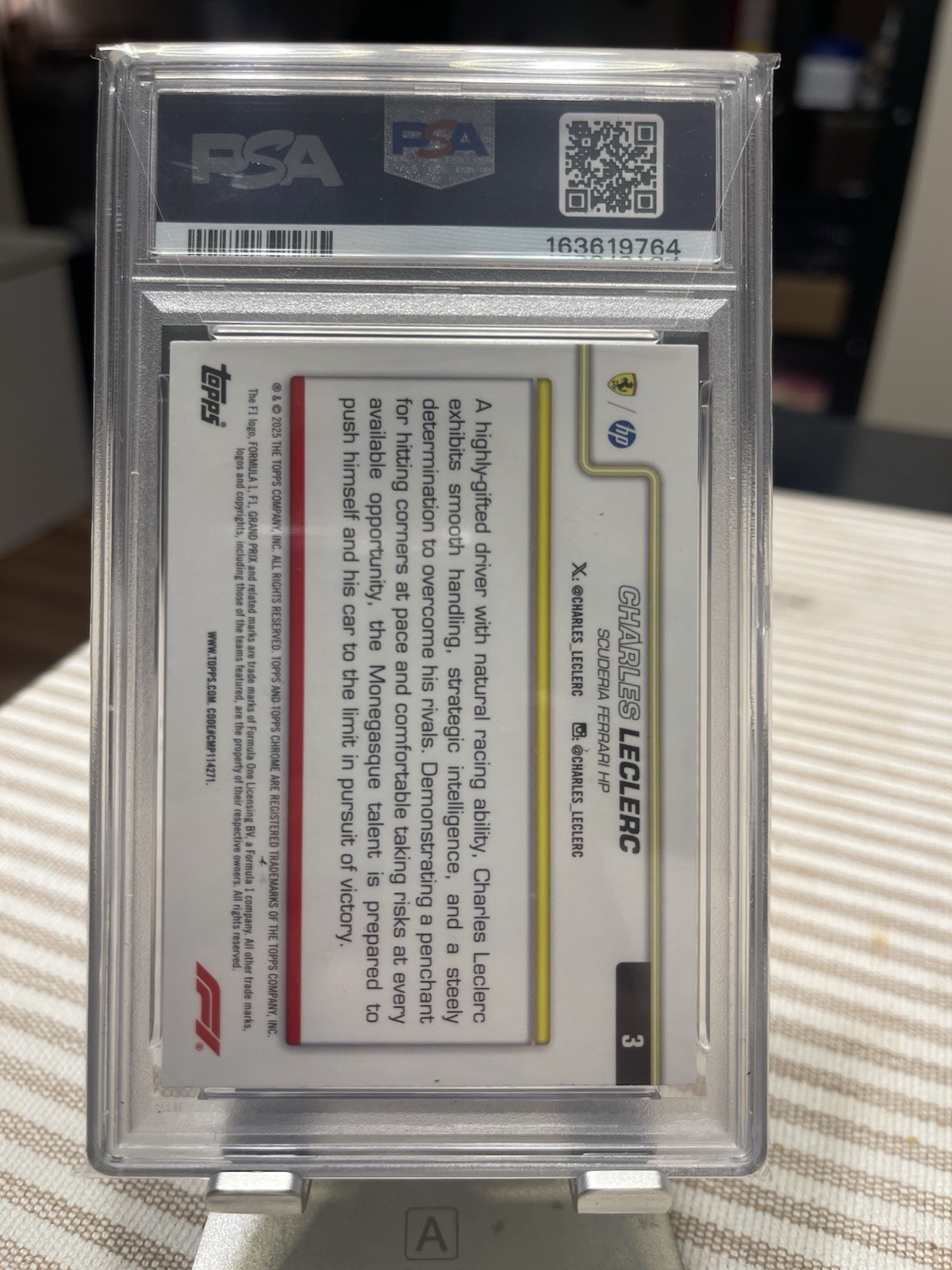 2025 Topps Chrome F1 Charles Leclerc 3 Checker Flag Refractor PSA 10 Ferrari view 2