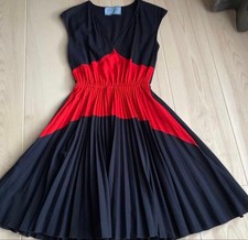 PRADA Pleated Dress Size 38 Chest 29cm Length 90cm Red Navy Spring Summer