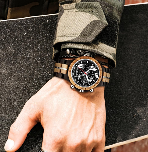 Orologio in Legno Da Polso Uomo Calendario Cronografo Quarzo Naturale - Foto 5 di 12