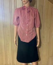 Vtg 50s Blouse Skirt Set Tie Neck Puff Sleeve Wool Blend Bottoms 28w L/XL Top