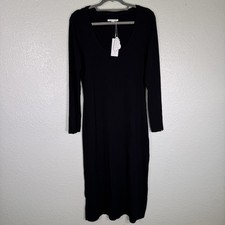 Travis Mathew Cloud Rib Retreat Dress Womens Large Black Rib Knit Midi NEW