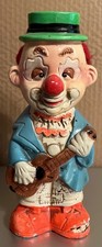 CLOWN PLAYING GUITAR BANK Vintage 70s Ceramic Hand Panted 9.5 Inch RARE!