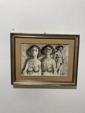 Dipinto originale Bonini tre nudi femminili tecnica mista 50x35
