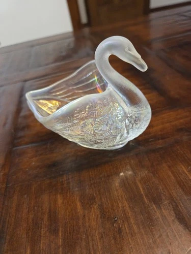 Fenton Opalescent Glass Swan Trinket Dish Candy Figurine Signed Excellent