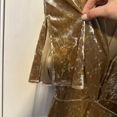 gold crushed velvet dress Miranda Gold Velvet Formal Maxi Dress - US 14 main image 0