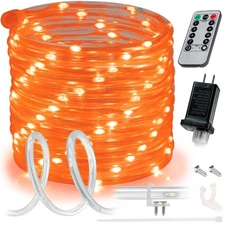 25ft Orange LED Rope Light - 8 Modes, Waterproof Outdoor Accent Lighting with...