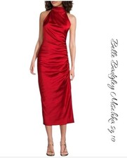 NWT $209 Belle Badgley Mischka Holly Satin Mock Neck Sleeveless Sheath Dress 10