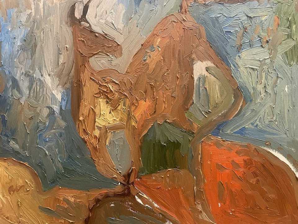Pintura al óleo sobre lienzo poscubismo de animales de caballo 16x20 arte original firmado Foto 2 de 2