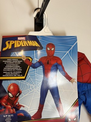 Marvel Spiderman Padded Jumpsuit Costume Size S 6-7 Muscles Mask NWT Party Boys