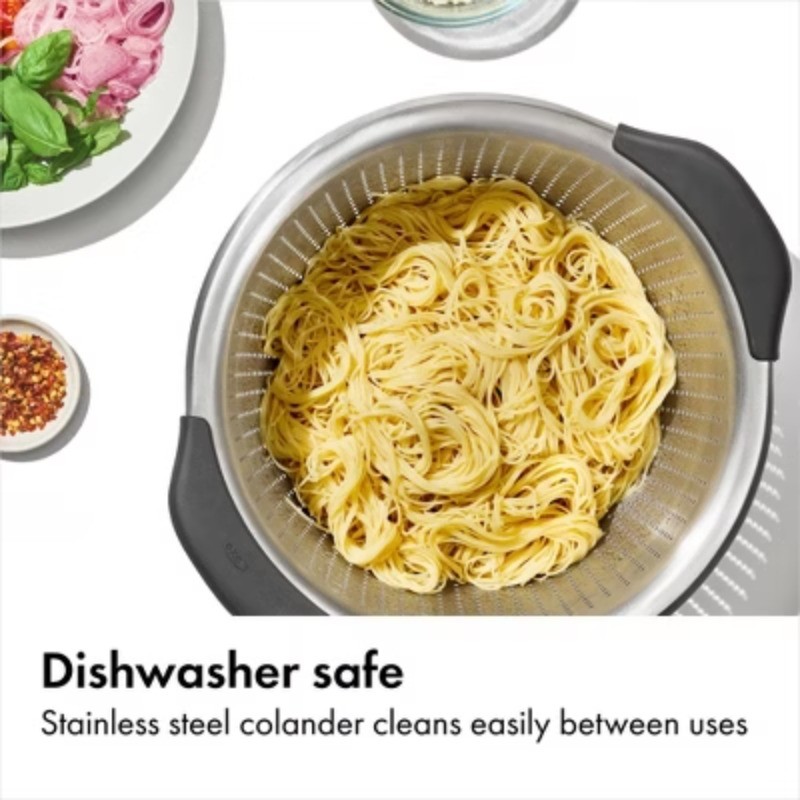 OXO 5 Qt Stainless Steel Colander: Dishwasher-Safe Strainer for Pasta & More
