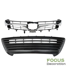 Front Upper+Lower Grille Gloss Gray Chrome For 2015 16 2017 Toyota Camry LE XLE