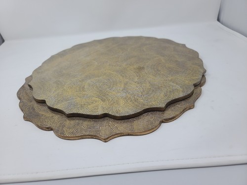 Kim Seybert Placemats Set Of 2 MDF Acrylic Cork Gray Golden Color 15.5" - Picture 7 of 12