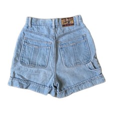 VTG 90s NO EXCUSES Femme Fatale Light Denim Jean Shorts 7 Retro High Waist Mom