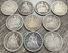 1839-1877 (P & CC) Seated Liberty Dime 10C Collection, Circulated 10 Coins Total