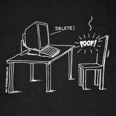Vintage 90s Single Stitch Computer Wear AI T Shirt Men XXL Delete! Poof! 2XL USA