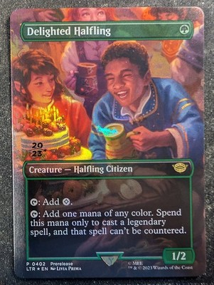Delighted Halfling - Foil Prerelease Stamp - LOTR: Tales of Middle Earth (MTG)