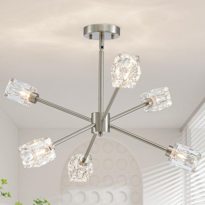 25'' Sputnik 6-Light Semi Flush Mount Ceiling Light Fixture Modern Brushed Nic...