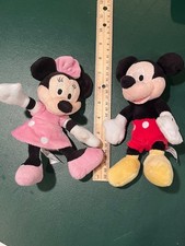 Vintage Red/yellow Mickey and pink Minnie Mouse 8" plush pair used very nice