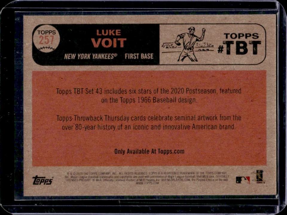 2020 Topps Throwback Thursday Luke Voit #257 Yankees - Image 2 of 2
