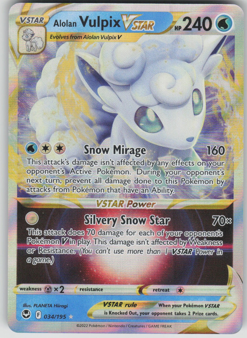 Pokemon TCG Alolan Vulpix VSTAR Ultra Rare SWSH12: Silver Tempest 034/195