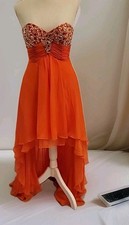 Gown Mori Lee By Madeline Gardner 5/6 Hi-lo Coral Bead Halter Low Back Prom Nwot