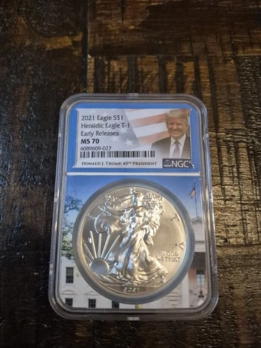 2021 $1 Type 1 American Silver Eagle Landing NGC MS69 Early Rellease Trump Label