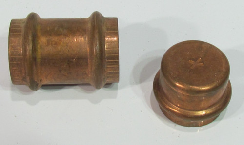 Lot of 2 Pieces Open Box New Various Mfg Copper Press Fit 1โ Coupler and Cap