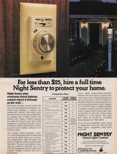 1980 Vintage Print Ad Night Sentry Timed Light Control Protect Your Home Hire