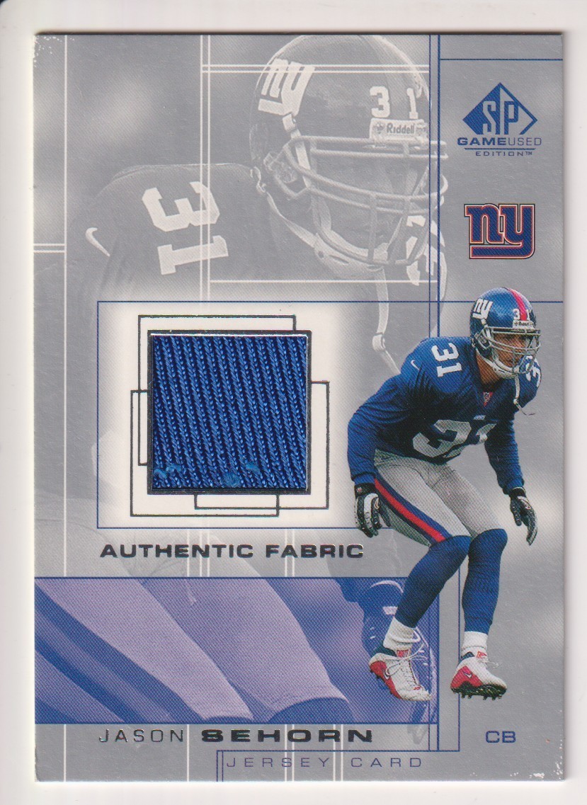 JASON SEHORN 2001 UD SP GAME USED FOOTBALL JERSEY RELIC CARD #SE