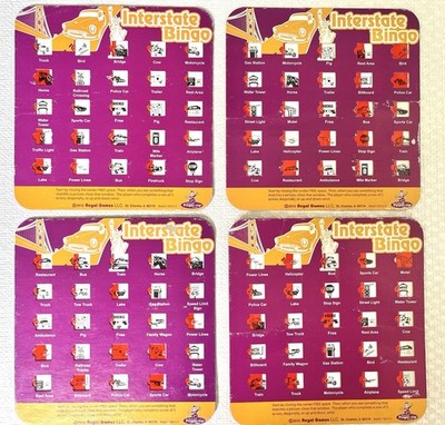 Interstate Highway Car Bingo Travel Game Board Cards Regal Road Trip Set Of 4