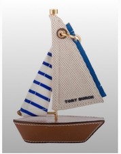Tory Burch Sailboat Bag Charm Keychain Leather Canvas Nautical Purse Charm