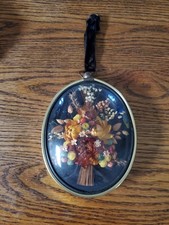  Vintage Cideart Dried Flowers Belgium Convex Glass